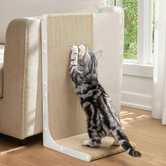 Cat Scratcher Lounge, 23 Inch L-Shaped Cat Scratch Pad, Vertical & Horizontal Scratching 1.2" Thick Cardboard with Fun DIY Stickers, Durable, Eco-Friendly