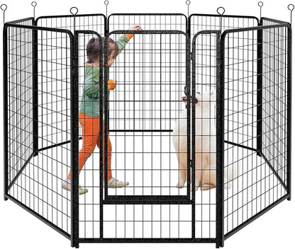 Dog Playpen Outdoor Extra Wide 8 Piece Panels Heavy Duty Dog Fence 50" Height Anti-Rust with Doors Portable for RV Camping Yard, Total 21FT, 35 Sq.ft, Snowy Black
