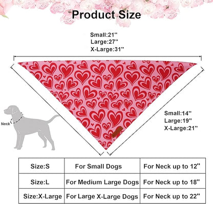 ADOGGYGO Valentine Dog Bandanas 2 Pack, Reversible Heart Love Print Puppy Scarf, Premium Fabric, Adjustable Fit Pink Red Valentine Bandanas for Small Dogs (Small)