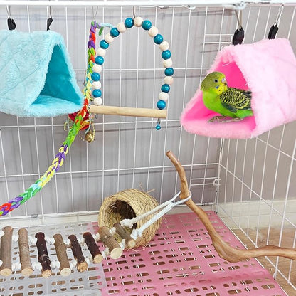2Pcs Bird Tent Plush Hammock Hanging Warm nest 6.3''X5.1''X4.7'' Cage Parrot Snuggle Sleeping Bed hut Hideout Cave for Eclectus Parakeet Cockatoo Cockatiels Conure Lovebird