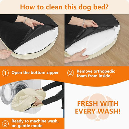 Dwanton Orthopedic Dog Bed for Medium Dogs with Gel Memory Foam, Waterproof Dog Sofa, Washable Pet Bed with Four Sided Bolster Cushion, Removable Cover & Non-Slip Bottom, 35", Beige