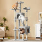 Yaheetech XL Cat Tree, 72in Multi-Level Cat Tower with 2 Cozy Caves, 3 Soft Perches, Scratching Posts, Board, and Dangling Ball, Pet Furniture Play House for Kittens/Cats, Light Gray