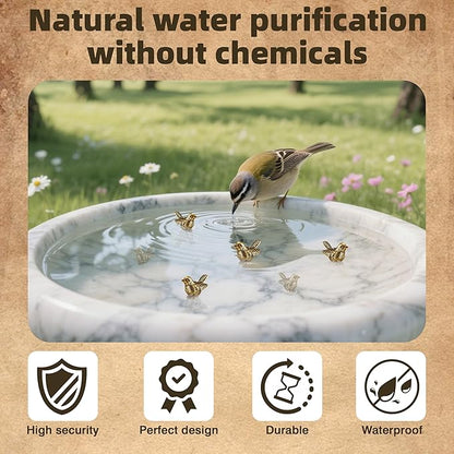 6 Pcs Copper Bath Disks Ornaments Mini Bird Shape, Retro Copper Birdbath Purification Cleaner, Fit for Outdoor Birdbaths, Bowls