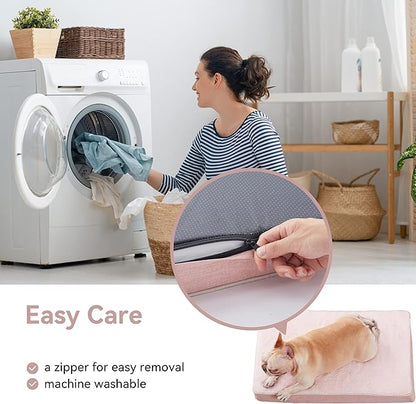 Memory Foam Orthopedic Large Dog Bed, Washable Dog Bed for Crate with Cooling Gel Mattress, Waterproof Liner and Plush Removable Cover for Extra Large Dogs (Pink)