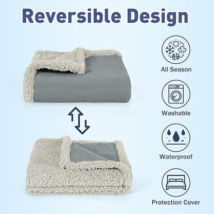Kritter Planet Waterproof Bed Blanket for Couples, Washable Stain Proof Pad Bed Cover, Reversible Leakproof Protector, Liquid Pee Proof Blanket for Couch Sofa, 80x90 inch, King Size