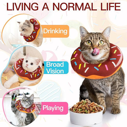 Cat Cone Collar Soft, Cute Cat Donut Collar After Surgery, Adjustable Kitten Recovery Cones to Stop Licking, Lightweight Neck Elizabethan Collars for Cats Kittens (Brown, Large)