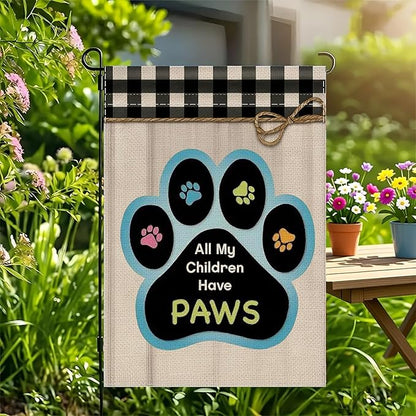 12x18 All My Children Have Paws Garden Flag Cat Paw Print Black Gingham Outdoor Decor for Pet Lovers Porch Yard Patio Decorations