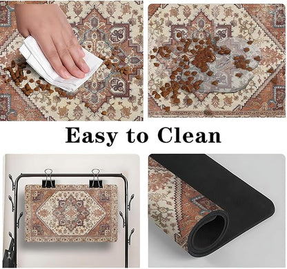 2 Pack Dog Food Mats for Floors, Absorbent and Quick-Drying Pet Cat Food Mat,Anti-Fouling and Easy-to-Clean Pet Feeding Mat,Dog Bowl Mat for Messy Drinking Water Bowls.12 x20+18"x24", Bohemia Style