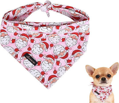 ARING PET Christmas Dog Bandanas, Pink Santa Claus Holiday Pet Bandana Scarf Triangle Bibs for Puppy Small Medium Large Boy Girl Dogs Cats-S
