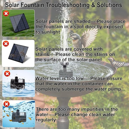 Solar Fountain Pump Kit with Separate Solar Panel, 1.8 W Upgraded Solar Water Pump with 3 M Long Cable & 4 Nozzles Solar Water Fountain for Bird Bath, Outdoor Pond, Patio Garden No Power Storage