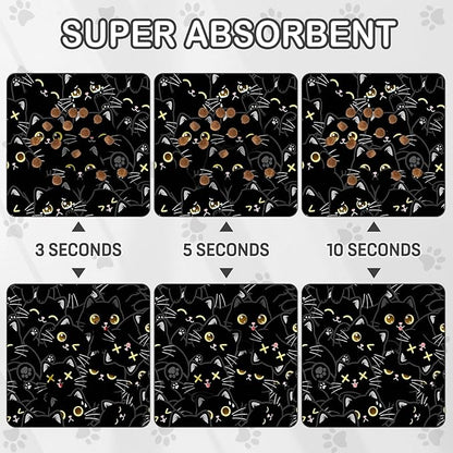 Cat Food Mat for Pet Dog Food Mat, Black Cat Absorbent Quick Dry Dog Bowl Mats for Food and Water, Non-Slip Cat Pet Feeding Mats for Floor Placemats 12"x20"