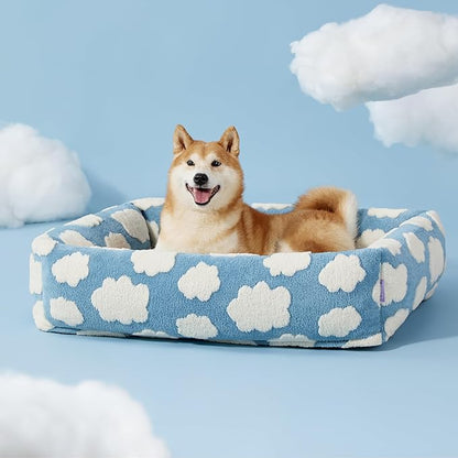 LE SURE Cute Dog Bed for Large Dogs - Washable Pet Beds,Cozy Rectangle Orthopedic Sofa with Jacquard Shaggy Plush & Anti Slip Bottom,36x27x8inches