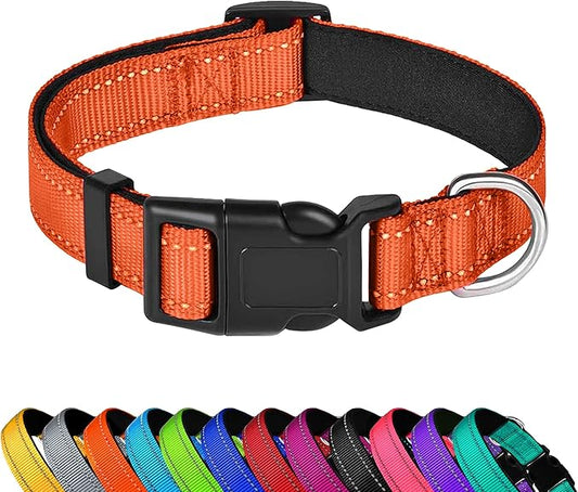 Reflective Dog Collar, Adjustable Soft Neoprene Padded Nylon Pet Collars with Buckle for Medium Dogs, Orange,M