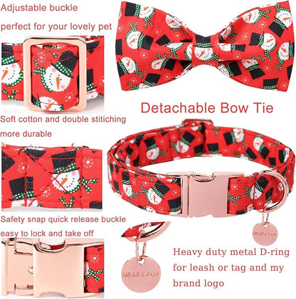 Christmas Dog Collar with Bow Tie, Christmas Collar for Puppy Girl Boy Dog or Cat, Bowtie Dogs Collars with Durable Metal Buckle, Cute Pet Collars, L