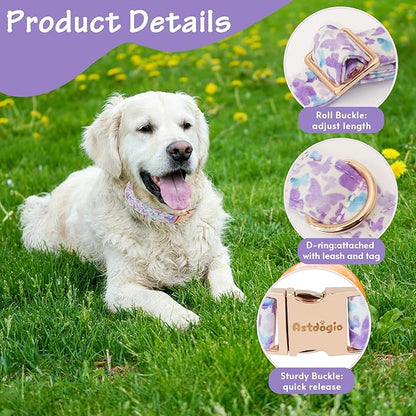 Elegant Butterfly Dog Collar, Purple Blue Gradient Design Collars for Dogs, Adjustable Comfortable for Small Medium Large Dogs, Handmade Cotton Puppy Collar for Daily Walks, Park Adventures-M