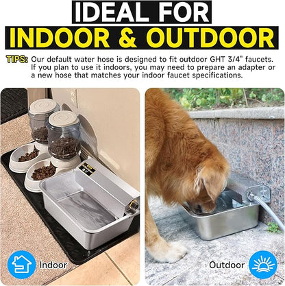 Automatic Dog Water Dispenser, 2 Gallons 304 Stainless Steel Large Dog Water Bowl Dispenser for Indoor/Outdoor, Pet & Livestock Water Feeder, Auto Fill, Fits GHT 3/4" Faucet, Easy to Clean