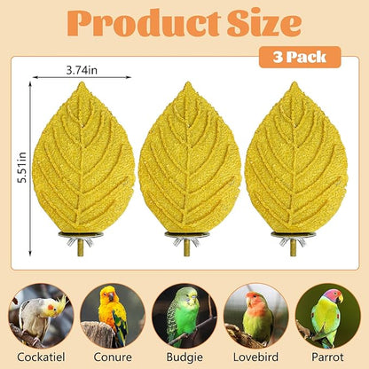 3 Pcs Bird Perch Resin Bird Beak Grinding Stone Leaf Shape Perch Stand Foot Clawing Trimmer Platform Cage Accessories for Cockatiels Conures Budgies Lovebirds (Yellow)