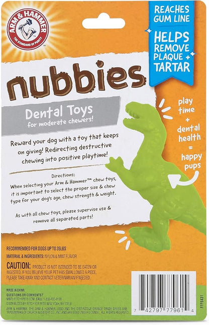 Arm & Hammer for Pets Nubbies Dental Toys T-Rex Dental Chew Toy for Dogs Best Dog Chew Toy for Moderate Chewers Reduces Plaque & Tartar Buildup Without Brushing, Mint Flavor (Pack of 1)