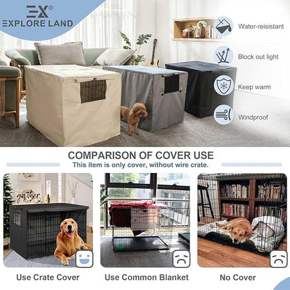 Explore Land Dog Crate Cover Heavy Duty Polyester Pet Kennel Sunshade Universal Fit for 24 inches Wire Cage (Black)