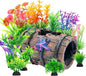CousDUoBe Fish Broken Barrel Decor Fish Tank Decorations Betta Fish Tank Accessories,Starfish Barrel x 1pc, Aquarium Plants x 11pcs