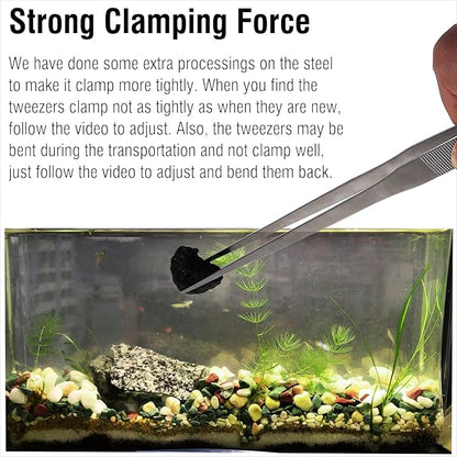 18.9 inch Heavy Duty Extra Long Tweezers for Salt & Fresh Water, Straight 18/8 Stainless Steel Reptile Feeding Tongs for Aquarium & Terrarium, Large Metal Snake Feeding Tweezers
