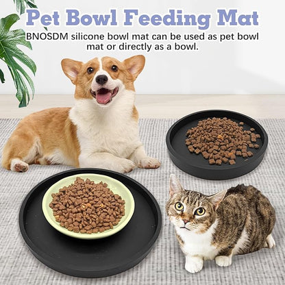 BNOSDM 2 Pack Cat Feeding Mat Pet Silicone Food Mat Black Dog Feeding Mats for Food and Water Nonslip Waterproof Feed Mats Round Eating Plate for Small Cats and Dogs (7.1in)