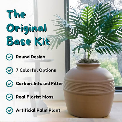 Good Pet Stuff Hidden Litter Box Planter, Decorative Cat Litter Enclosure with Carbon Filter, Artificial Plant, Easy Clean, Indoor Design, Original Round Style, Base Kit, Mocha Brown