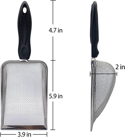 Falltail Stainless Steel Reptile Sand Substrate Scoop Shovel Sifter Fine Mesh Metal Reptile Litter Cleaner Scooper for Sand Bedding