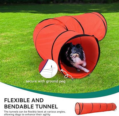 DWVO Dog Agility Accessories Kit: Comprises of a Teaser Pole, 2 Hurdles, 6 Weaving Poles, Agility Tunnel, Pause Box, Full Set of Agility Equipment for Backyard Indoors Outdoors