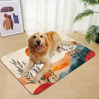 Boho Mountain Sun Pet Food Mat for Cats and Dogs–Christmas Stocking Absorbent Quick Dry Feeding Placemat, Non Slip Rubber Base, Waterproof Bowl Mat for Indoor Use, Pet Supplies 12"x20"