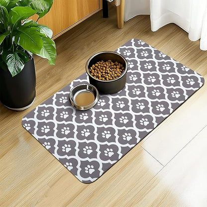 Dog Food Mat 17X30 Inch Pet Feeding Absorbent Mats for Floor Cat Water Bowl Placemats Non-Slip Washable Dog Mat for Food and Water