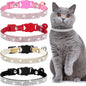 Weewooday 4 Pieces Rhinestones Cat Collars Breakaway Cat Collar with Bell Bling Pet Accessories with Soft Velvet, 4 Colors(XS,Gold, Red, Pink, Black)