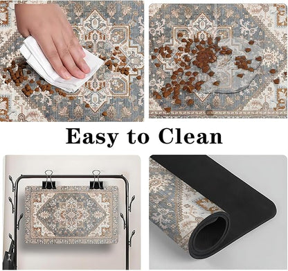 Dog Food Mats for Floors, Absorbent and Quick-Drying Pet Cat Food Mat,Anti-Fouling and Easy-to-Clean Pet Feeding Mat,Dog Bowl Mat for Messy Drinking Water Bowls.12 x20, Bohemia Style