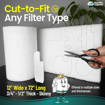 Aquatic Experts Aquarium Filter Floss for Fish Tank Filters - FilterFirst Aquarium Filter Pad - Media Roll for Crystal Clear Water, 12" x 72" by ½ to ¾ Thick