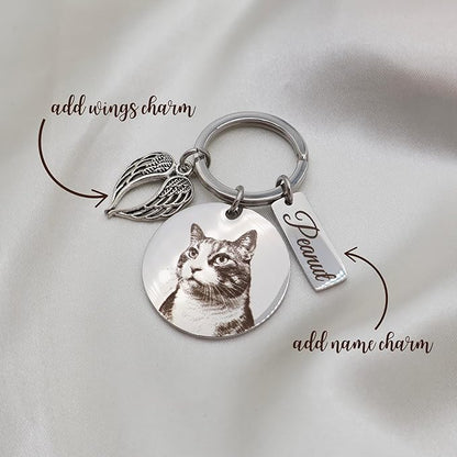 Personalized Pet Photo Engraved Keychain – Custom Dog or Cat Portrait Keepsake – Stainless Steel Pet Memorial Gift for Pet Lovers – Meaningful Remembrance or Holiday Stocking Stuffer
