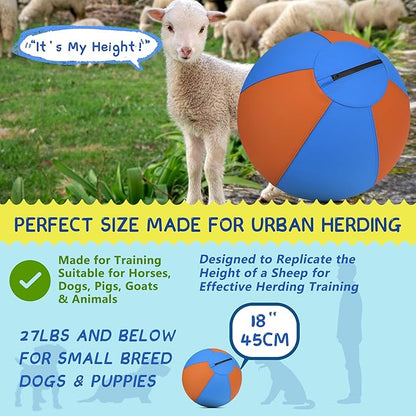 Herding Ball for Dogs and Horses - 18" Dog Herding Ball for Australian Shepherd Collie, Jolly Ball for Dogs Agility Equipment, Herding Ball Durable Bite-Resistant with Reinforced Stitching-Orange&Blue