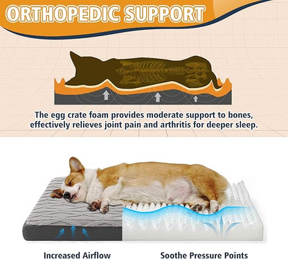 Orthopedic Dog Beds for Medium Dogs – Waterproof Plush Pet Mattress with Removable Washable Cover, Non-Slip Bottom, Memory Foam Dog Bed for Crate, 30x20 Inch, Grey