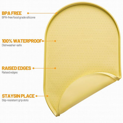 Hubulk 100% Waterproof Silicone Pet Feeding Mat with Raised Edge for Food and Water, Dog Bowl Mats, Cat Bowls Placemat with High Lip Protects Floor for Cats and Dogs (Yellow, 32" L x 24" W)