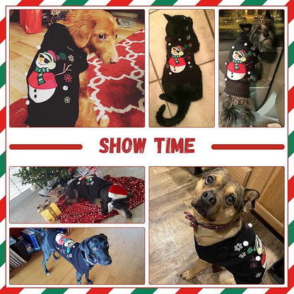 Christmas Dog Sweaters Xmas Pet Outfit Clothes Cute Black Snowman Costume Puppy Cat Knitted Jumpers (L,Black Snowman)