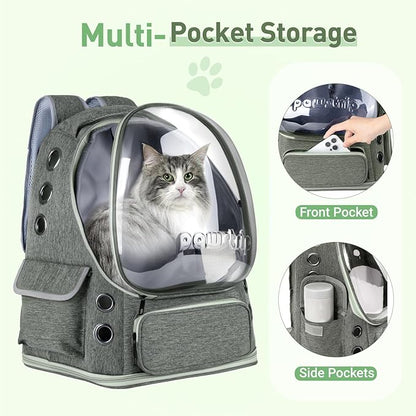 Pawstrip Cat Backpack Carrier with Large Space Bubble Window, Airline Approved Breathable Pet Carrier for Small Dogs Cats up to 15lbs, Foldable for Travel Hiking & Outdoor Use