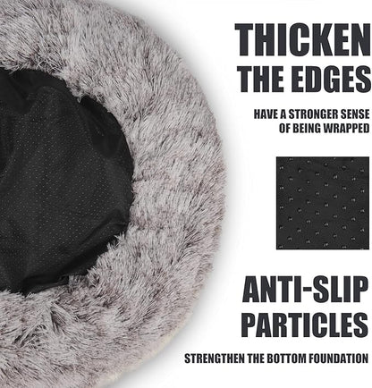 ShinHye Cat Bed Round Plush Fluffy Hooded Cat Bed Cave, Cozy for Indoor Cats or Small Dog beds, Soothing Pet Beds Doughnut Calm Anti-nxiety Dog Bed - Waterproof Bottom Washable, (23×23inch, Coffee)
