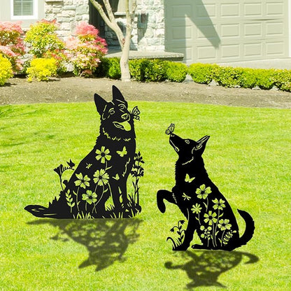 German Shepherd Metal Garden Stakes Yard Decor, 2PCS Black Dog Silhouette Statues Garden Decorative Gifts for Yard Art, Patio, Outside, Lawn Ornaments, Christmas, Backyard