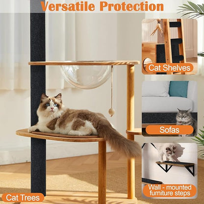 Cat Scratch Furniture Protector - 158" x 13.8" Trimmable Self-Adhesive Cats Claws Scratch Pads, DIY Cat Climbing Couch Protector for Scratch Post Cat Tree Replacement Indoor (Black)