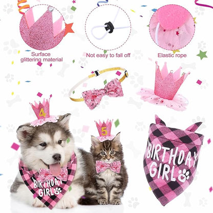 Weewooday Dog Birthday Party Supplies Birthday Boy Girl Cake Bandana Triangle Scarf Party Hat Dog Bow Tie Collar with Numbers for Large Medium Small Dog Puppy 1st Birthday(Novel Style,Medium)