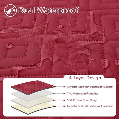 hyha Waterproof Dog Blanket, Soft Dog Bed Cover Pet Blankets, Waterproof Sofa Couch Cover for Dogs Washable, Reversible Pet Couch Covers for Sofa Furniture (30x70 Inch, Wine Red/Beige)