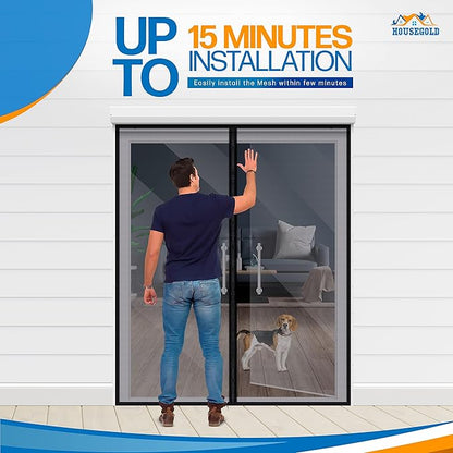 Magnetic Closure Screen Door for 62"x81" French Door Sliding Door Pet and Dog Friendly, Durable Fiberglass Mesh Double Door Screen Mesh Retractable Curtain, Keep Bugs. Mosquito Out, Fly Screen