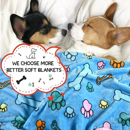 Rezutan Soft Fuzzy Dog Blankets, 1 Pack 3 for Large, Medium, Cat Pet- Comfort Flannel, Reversible Print Suitable for Dog Kennels & Beds, Sofas, Furniture, Gifts Puppy Essentials, 41 x 31 inch, Blue