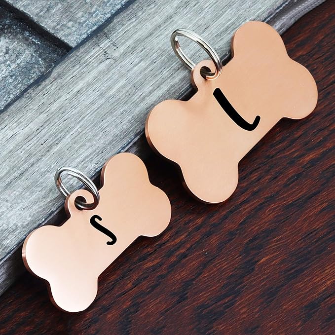 Ultra Joys Stainless Steel Dog and Cat ID Tags - Personalized Front & Back Engraving, Bone Tag Mountain Design, Rose Small