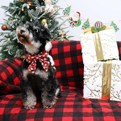 Christmas Dog Collar with Bow Tie, Christmas Collar for Puppy Girl Boy Dog or Cat, Bowtie Dogs Collars with Durable Metal Buckle, Cute Pet Collars, XS
