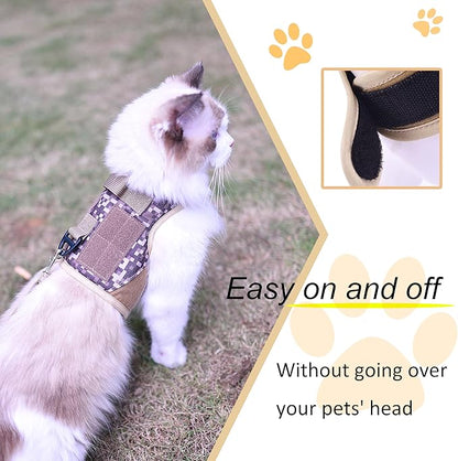 Tactical Kitty Harness and Leash for Walking Escape Proof, Desert Camo, X-Small, Adjustable Cat Walking Jackets, Padded Stylish Cat Vest for Winter